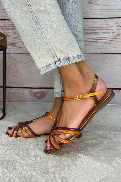 NERINA | Low multi-strap sandals with elegant metallic details