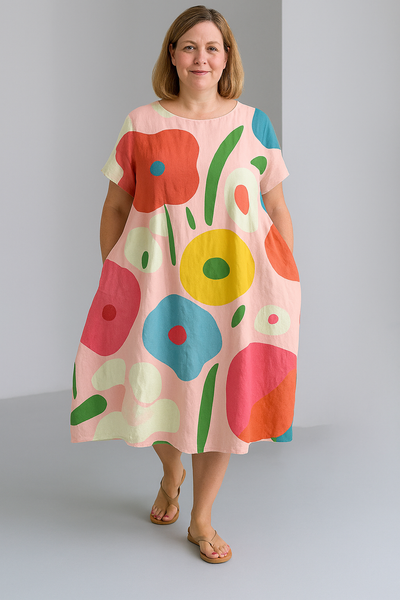 Sienna - Retro Print Tummy Covering Midi Dress