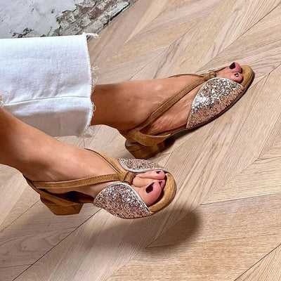 LUCREZIA | Elegant Glitter Sandals with Low Sole for a Chic and Comfortable Look