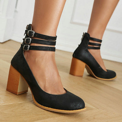 Caa™ | Elegant smooth sandals with ankle strap and chunky heel for a sophisticated look