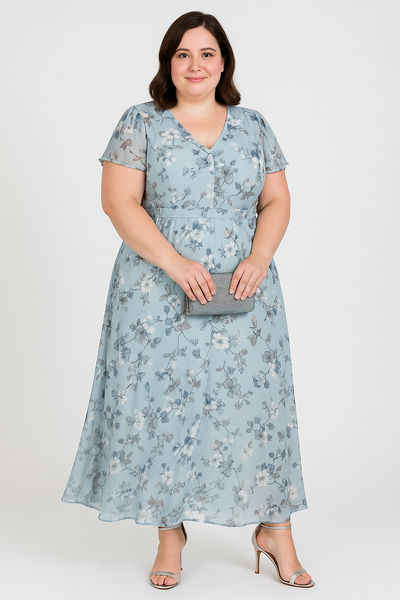Julieta - Floral V-Neck Tummy Covering Dress