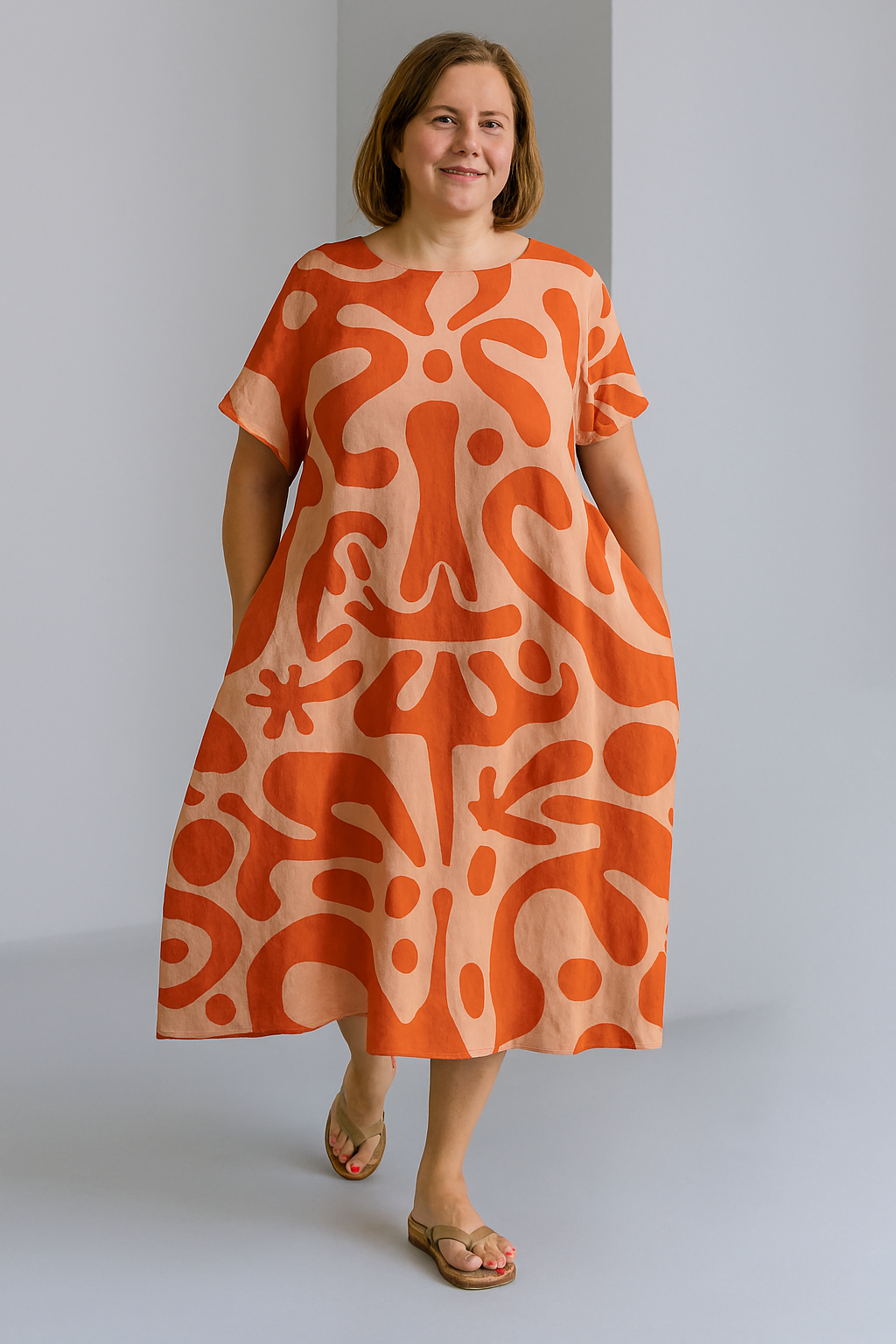 Sienna - Retro Print Tummy Covering Midi Dress