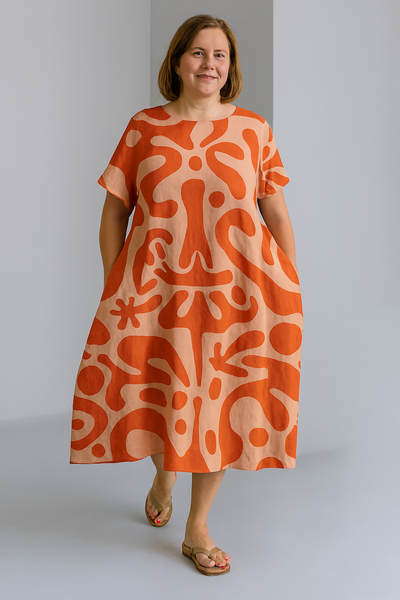 Sienna - Retro Print Tummy Covering Midi Dress