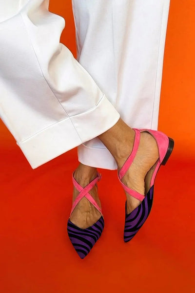 LUCREZIA | Elegant ballet flats with zebra details and glamorous pink straps
