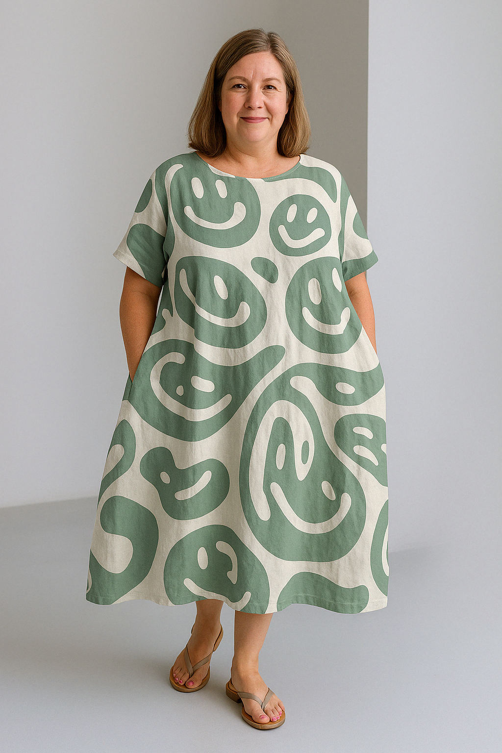 Sienna - Retro Print Tummy Covering Midi Dress