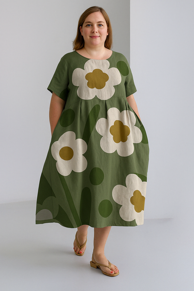 Lucia - Printed Tummy Covering Midi Dress