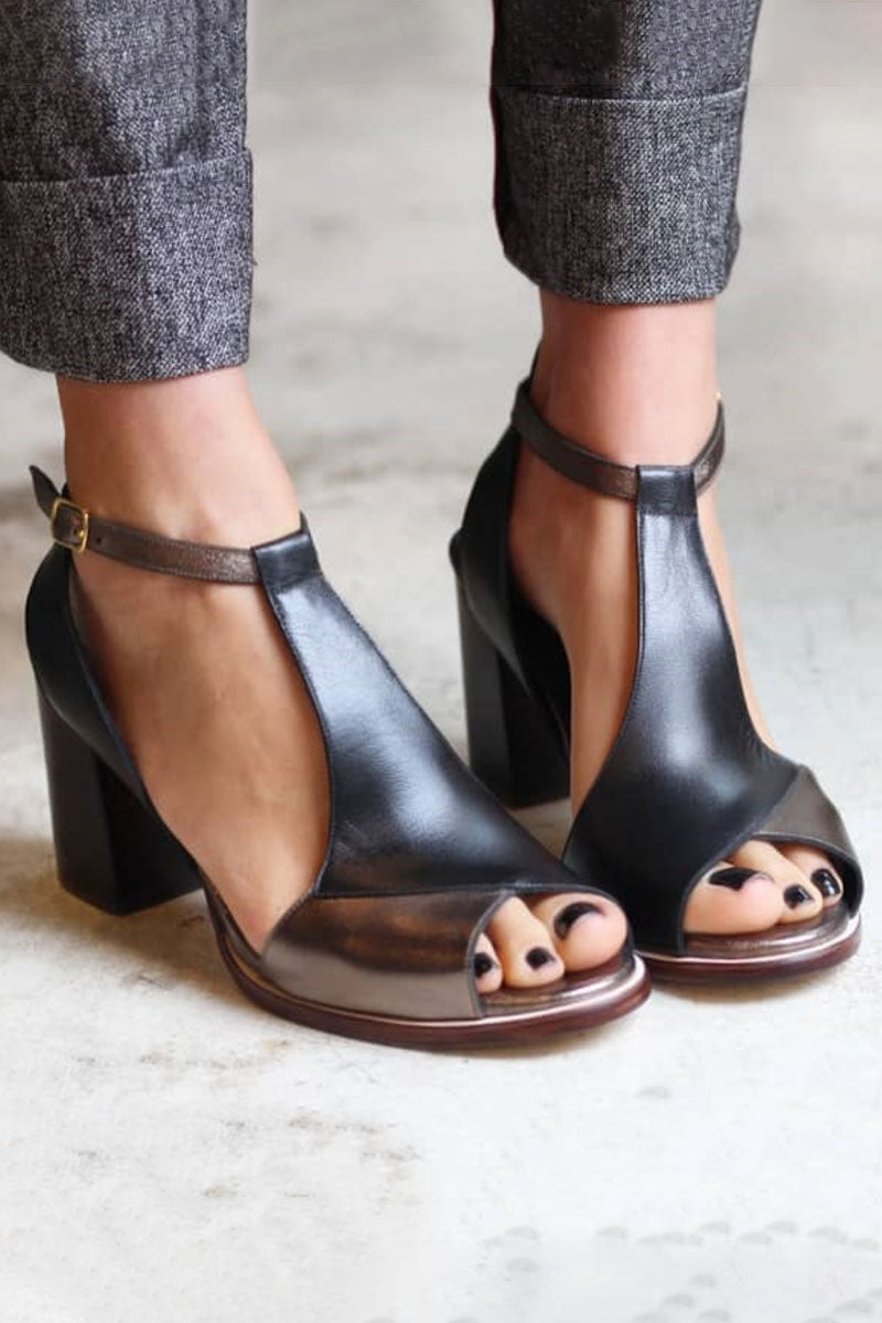 Anyao™ Elegant High Heel Sandals with Open Toe in Black Patchwork – Perfect for Any Occasion