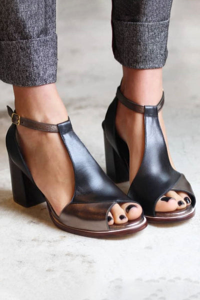 Anyao™ Elegant High Heel Sandals with Open Toe in Black Patchwork – Perfect for Any Occasion