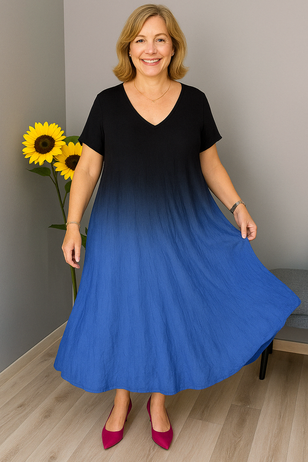 Alina - Gradient Tummy Covering Midi Dress