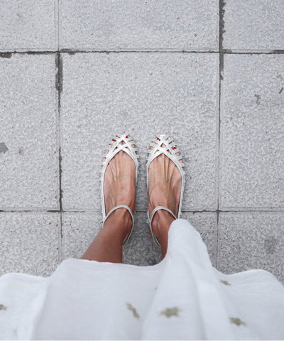 GIADA| Elegant woven ballerina with ankle strap for a sophisticated style