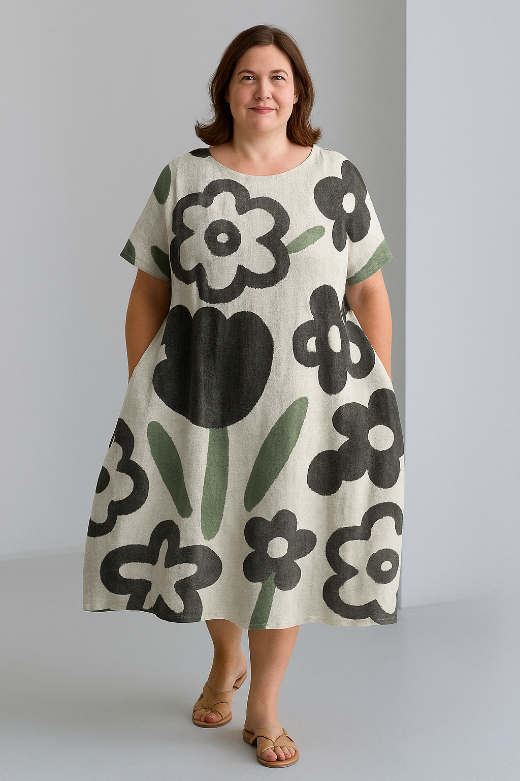 Lucia - Printed Tummy Covering Midi Dress