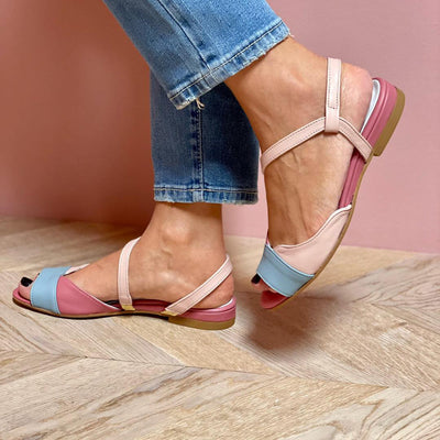 Ellela™ | Elegant asymmetric pink sandals with color block details