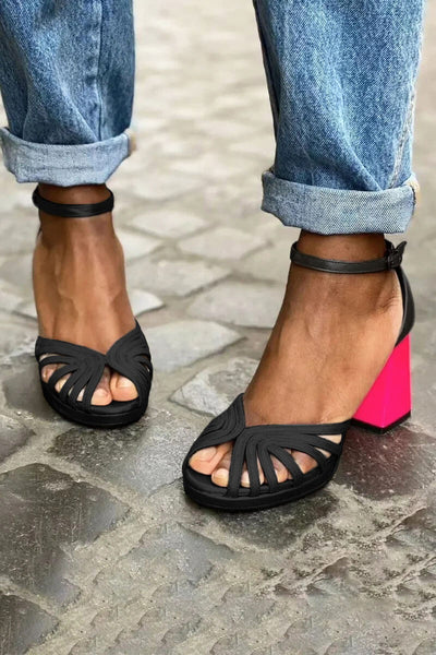 LUMA | Elegant Metallic Heeled Sandal with Fluorescent Heel for a Unique Style