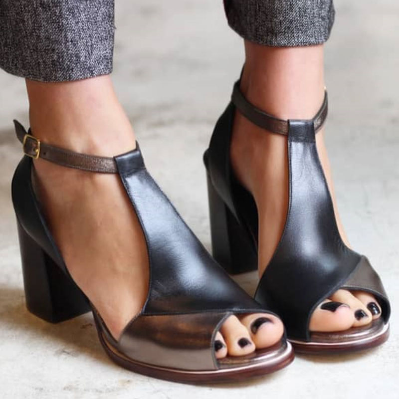 Anyao™ Elegant High Heel Sandals with Open Toe in Black Patchwork – Perfect for Any Occasion