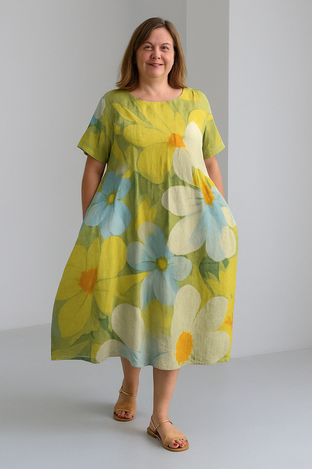 Lucia - Printed Tummy Covering Midi Dress